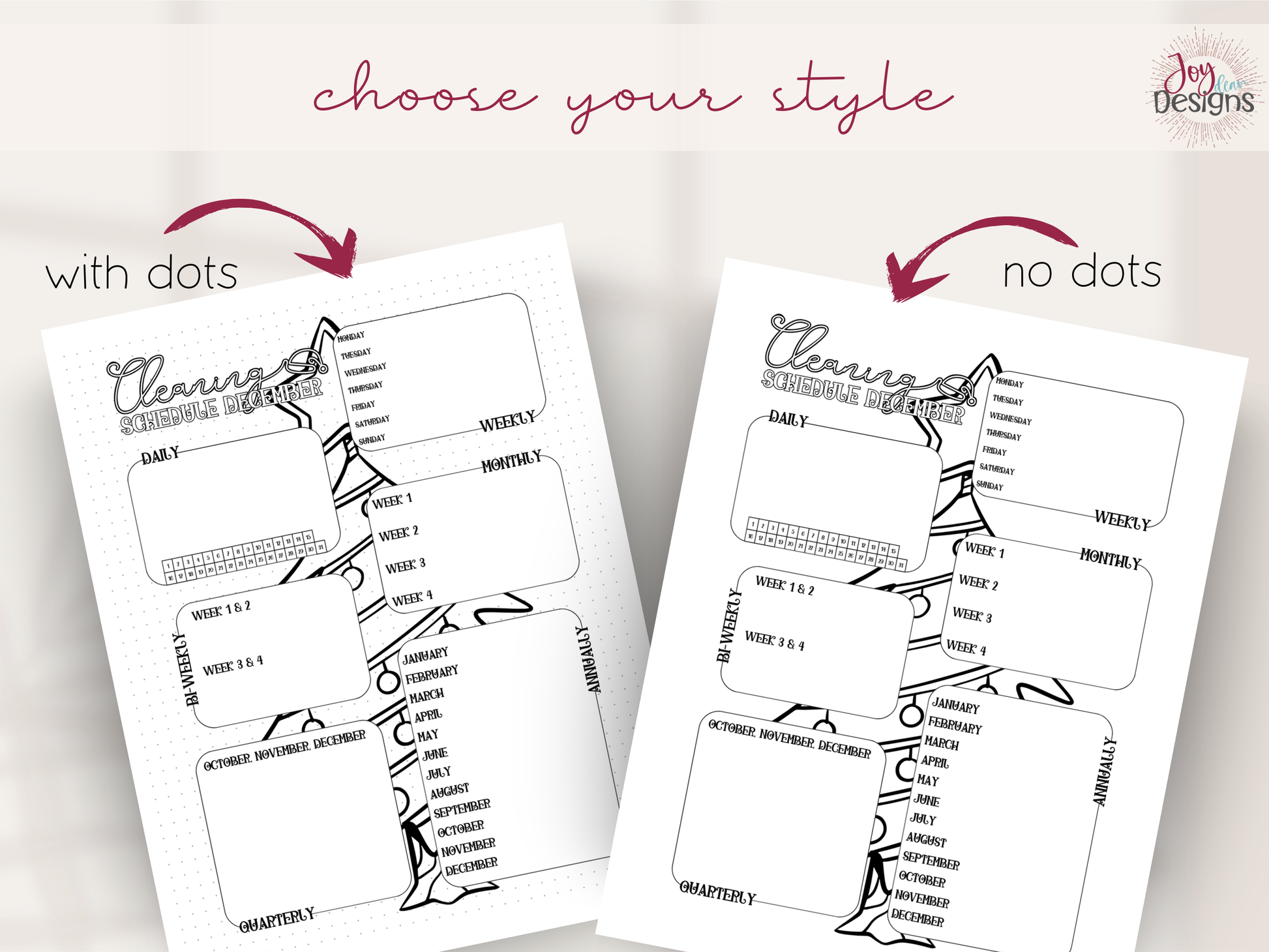 monthly cleaning schedule printable bundle digital cleaning planner pages home management binder inserts chore chart system daily weekly monthly quarterly annual cleaning tracker minimal black and white bujo style dotted and plain backgrounds pdf instant download goodnotes friendly household organization planner insert home cleaning routine house chores list spring cleaning checklist planning tools for busy moms students and families printable planner pages