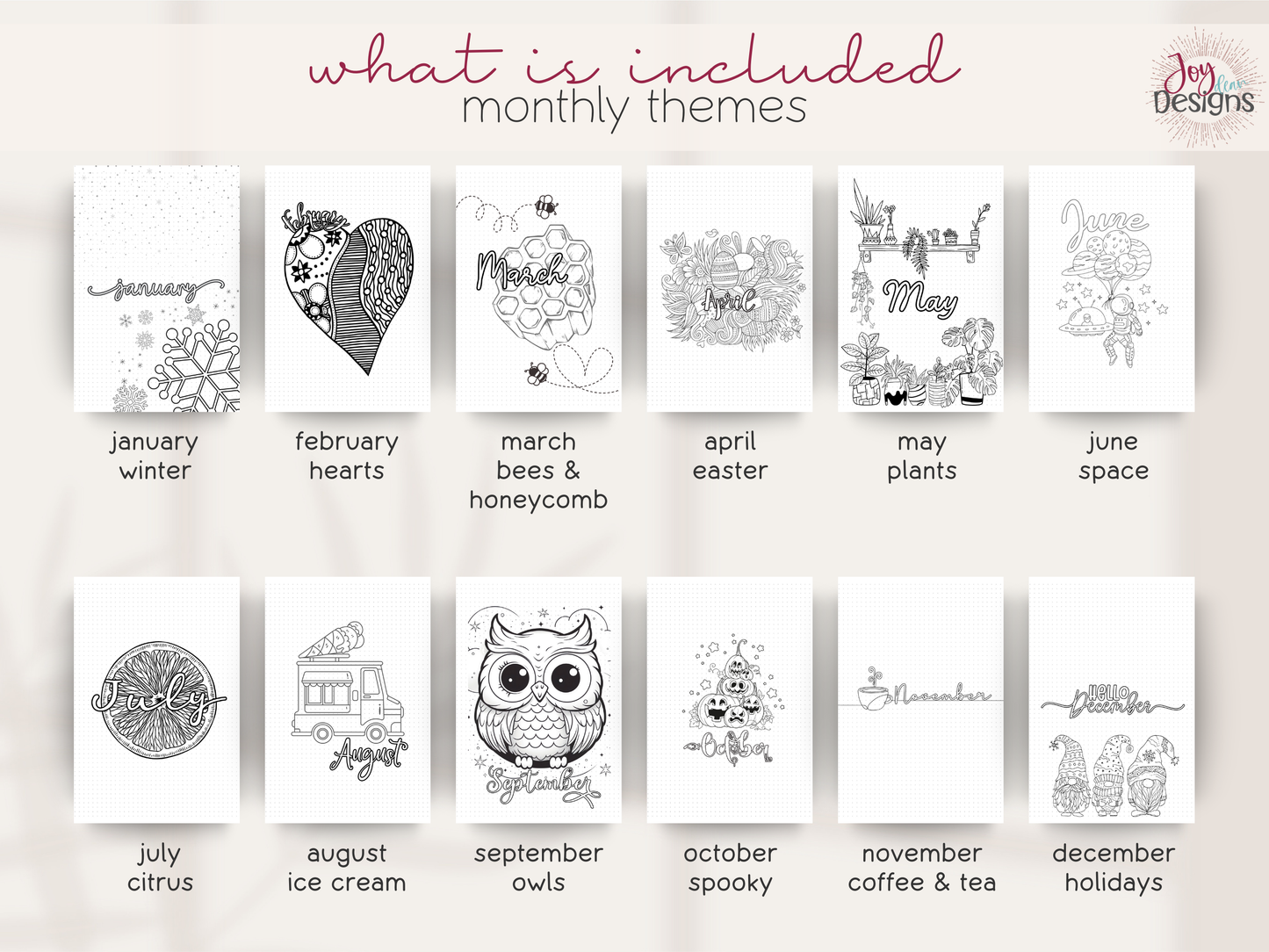 aesthetic bullet journal download pdf 2026 premade dotted planner digital bujo creative planner for women mental health tracking anxiety mood water sleep habit logs monthly themes winter valentines bees easter plants space citrus ice cream owls halloween coffee christmas printable journal in four sizes 6x9 US Letter A4 A5 coloring pages dutch door layouts bleed proof style organization self care routine gift idea