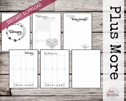 February PreMade Bullet Dotted Journal Planner Pages | Instant Download Printable Planner | Weekly Bujo Inserts Template PDF 2 Sizes