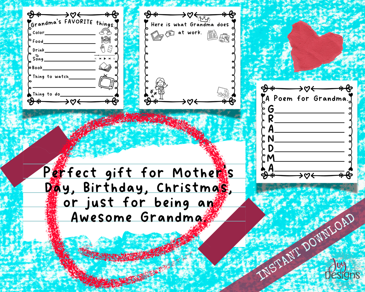 Grandma! I Wrote a Book About You! Awesome Fill in the Blank Book With Prompts for Kids to Fill With Their Own Words: Instant Download Printable