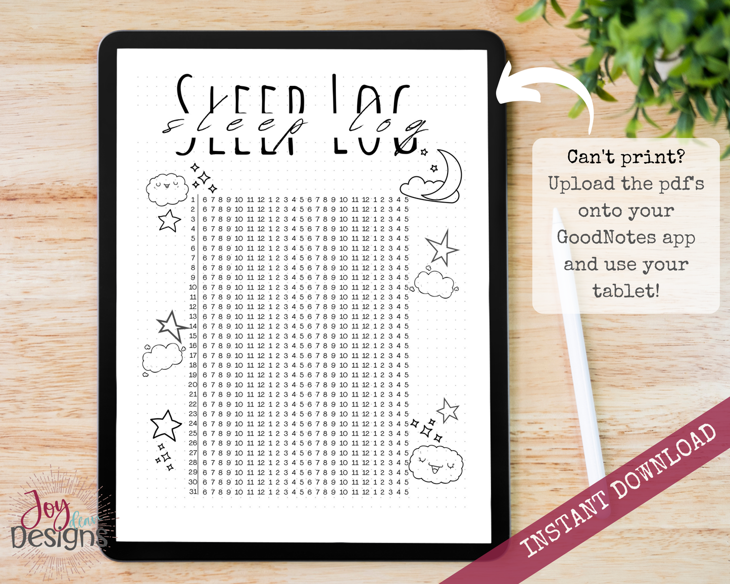 Daily Monthly Sleep Tracker Bullet Dotted Journal Page Instant Download Printable Planner