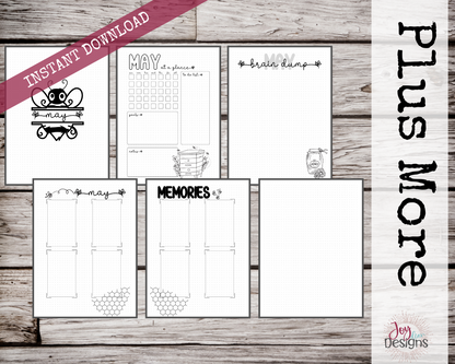 May PreMade Bullet Dotted Journal Planner Pages | Instant Download Printable Planner | Weekly Bujo Inserts Template PDF 2 Sizes