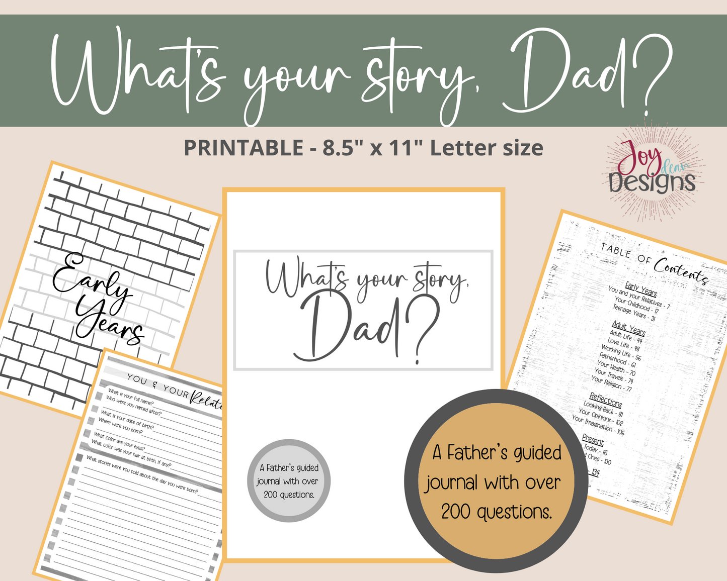 What's Your Story, Dad? A Father's Guided Notebook With over 200 Open Ended Journal Questions for Dad: Instant Download Printable