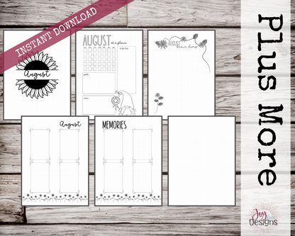 August PreMade Bullet Dotted Journal Planner Pages | Instant Download Printable Planner | Weekly Bujo Inserts Template PDF 2 Sizes