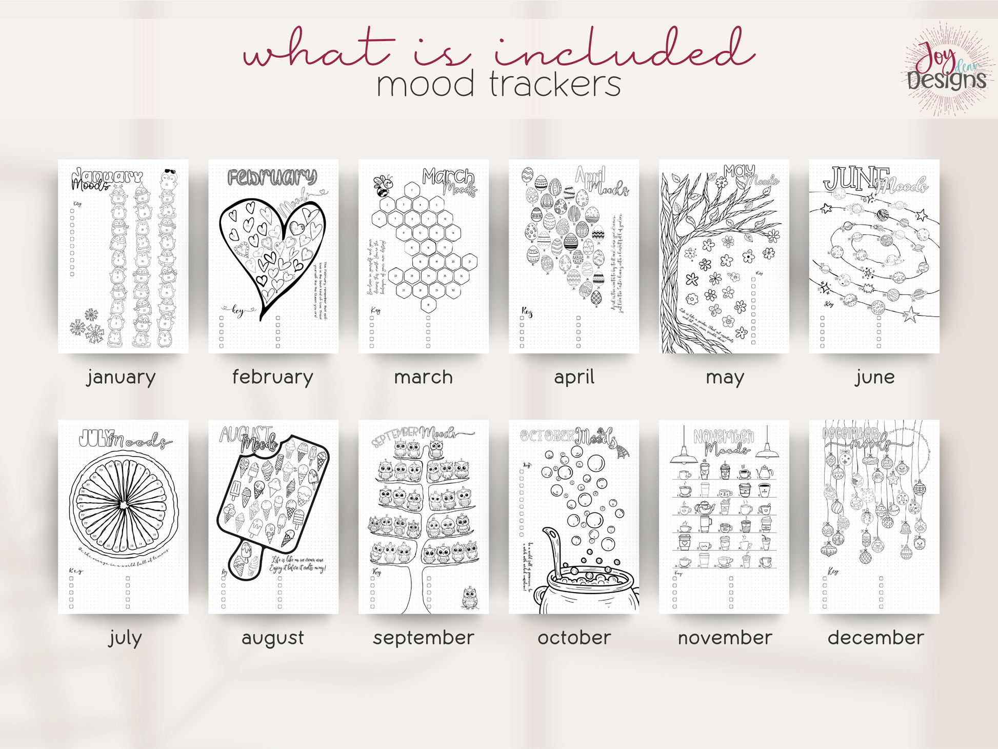 aesthetic bullet journal download pdf 2026 premade dotted planner digital bujo creative planner for women mental health tracking anxiety mood water sleep habit logs monthly themes winter valentines bees easter plants space citrus ice cream owls halloween coffee christmas printable journal in four sizes 6x9 US Letter A4 A5 coloring pages dutch door layouts bleed proof style organization self care routine gift idea