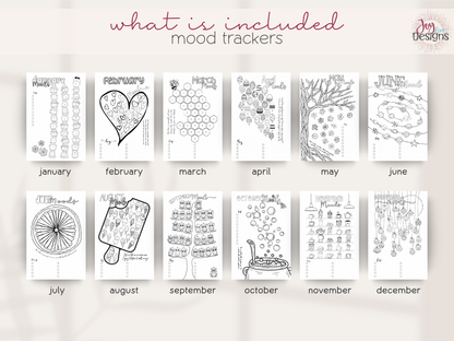 aesthetic bullet journal download pdf 2026 premade dotted planner digital bujo creative planner for women mental health tracking anxiety mood water sleep habit logs monthly themes winter valentines bees easter plants space citrus ice cream owls halloween coffee christmas printable journal in four sizes 6x9 US Letter A4 A5 coloring pages dutch door layouts bleed proof style organization self care routine gift idea