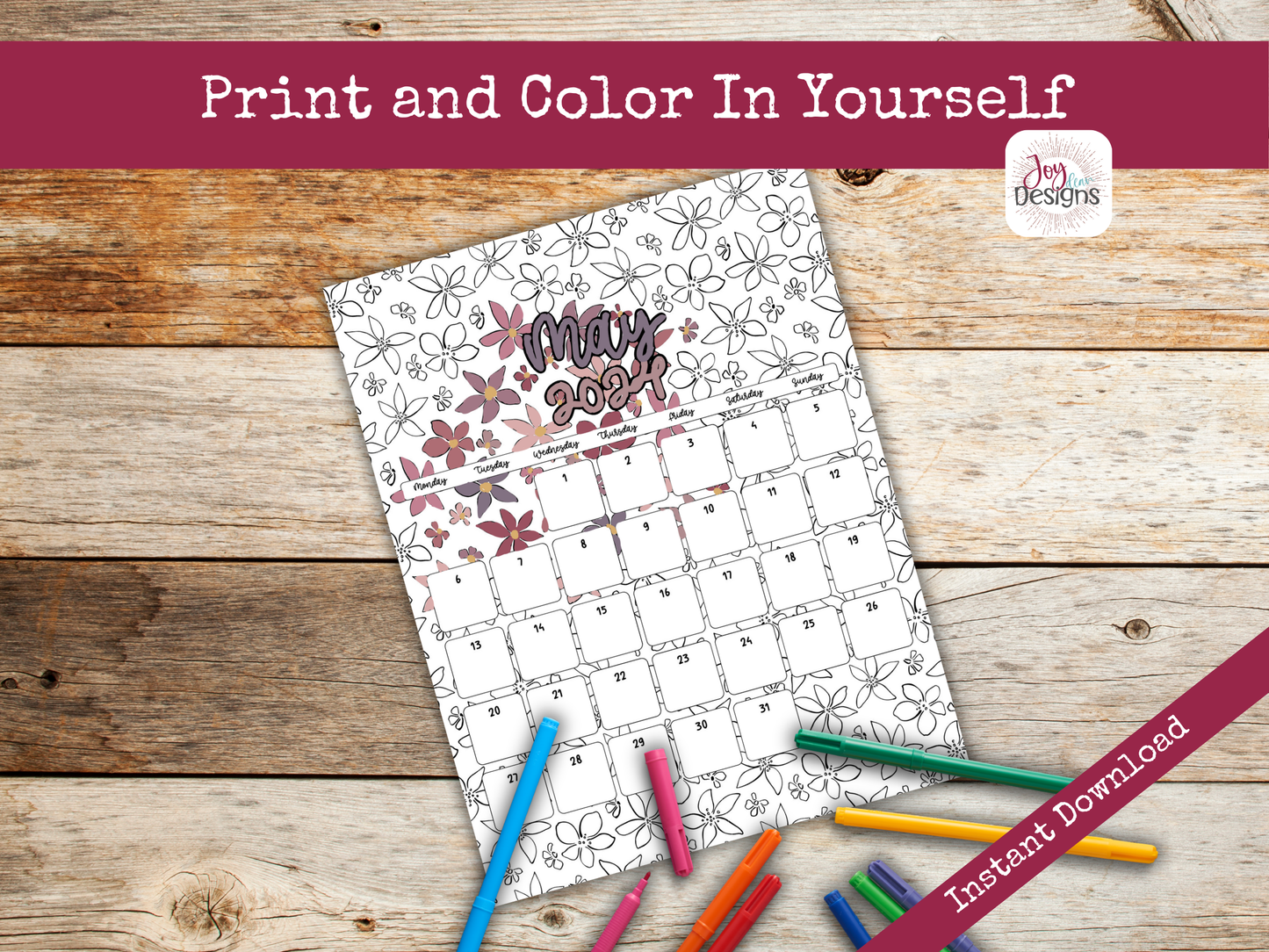 2025 Monthly Calendars Vertical Doodle Coloring Instant Download Printable Calendar 8.5x11 and A4 Size Portrait