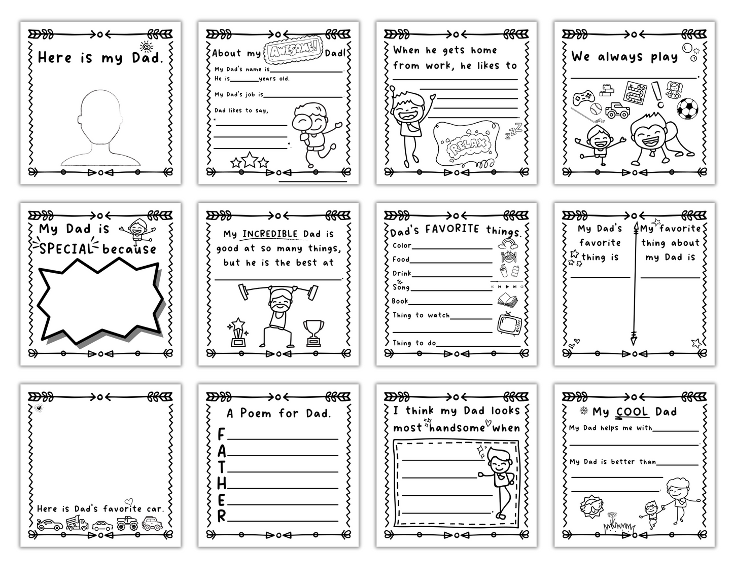 Dad! I Wrote a Book About You! Awesome Fill in the Blank Book With Prompts for Kids to Fill With Their Own Words: Instant Download Printable