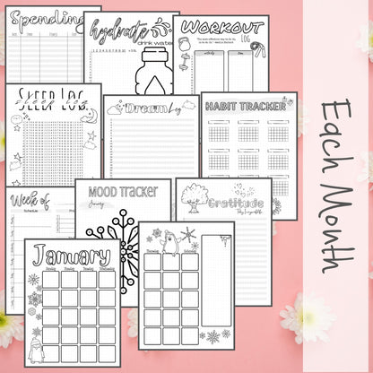 The Simple: Complete Pre-Made Bullet Dotted Journal Pages Instant Download Printable Planner