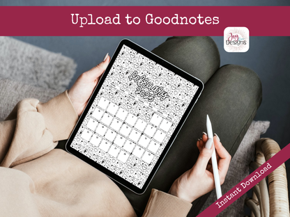 2025 Monthly Calendars Vertical Doodle Coloring Instant Download Printable Calendar 8.5x11 and A4 Size Portrait