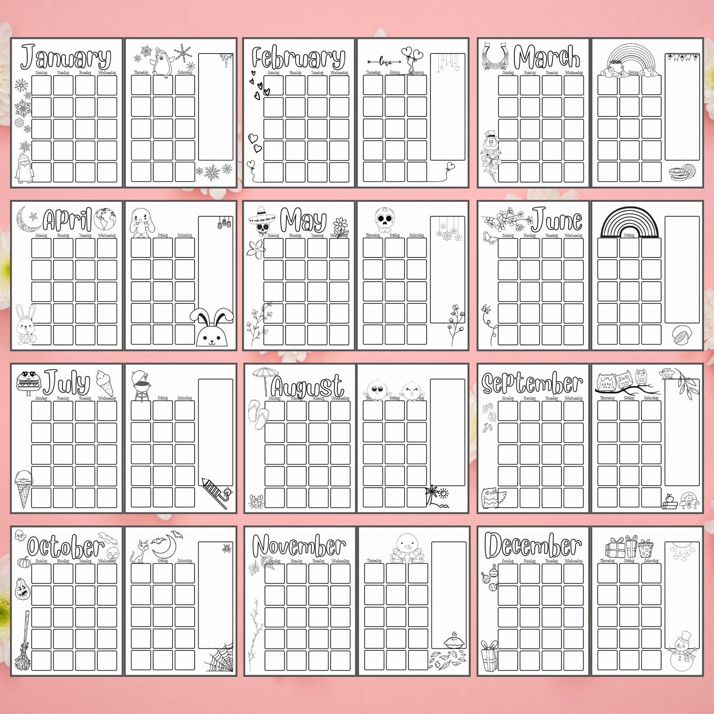 The Simple: Complete Pre-Made Bullet Dotted Journal Pages Instant Download Printable Planner