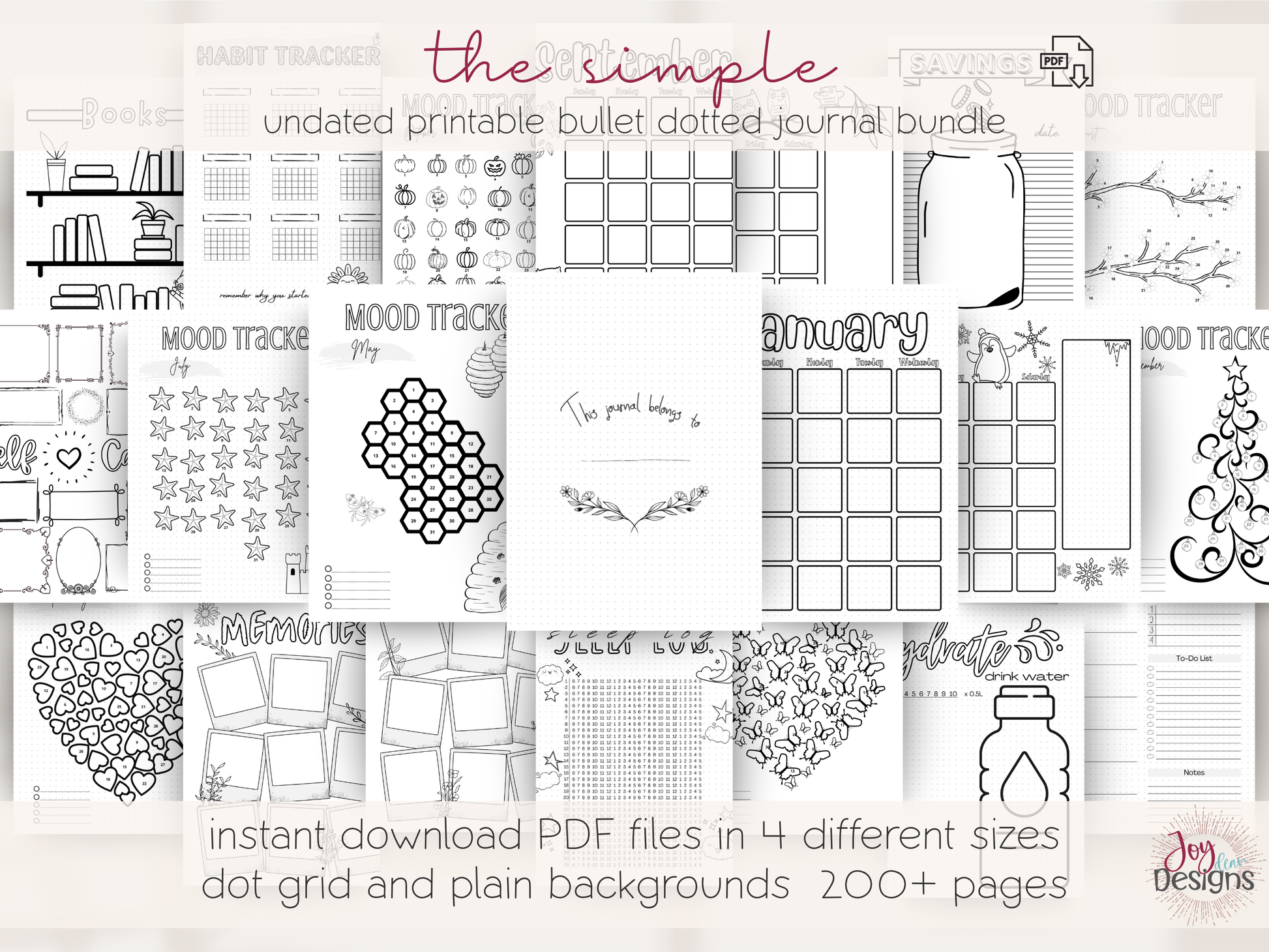 bullet dotted journal pages printable planner download instant pdf digital undated build your own journal 200 plus pages year in pixels goals memory pages savings log self care contacts special dates wishlist book tracker calendar weekly tracker mood tracker gratitude sleep dream habit spending water workout blank dotted goodnotes notability printable planner download bujo pages digital journaling productivity organization creativity mindfulness
