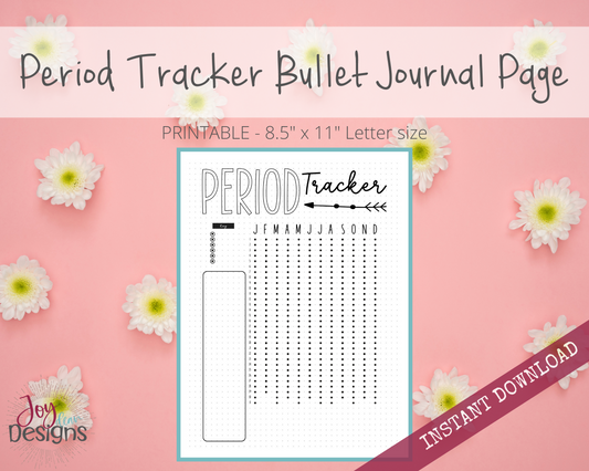 Daily Monthly Period Menstrual Cycle Tracker Bullet Dotted Journal Page Instant Download Printable Planner