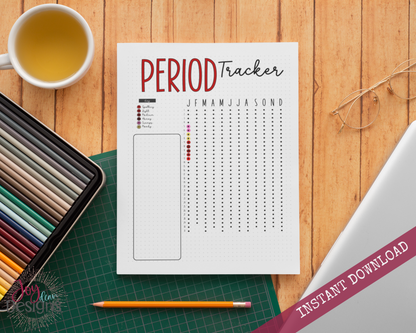 Daily Monthly Period Menstrual Cycle Tracker Bullet Dotted Journal Page Instant Download Printable Planner