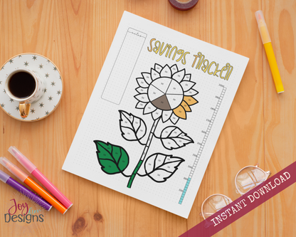 Sunflower Savings Tracker Bullet Dotted Journal Page Instant Download Printable Planner