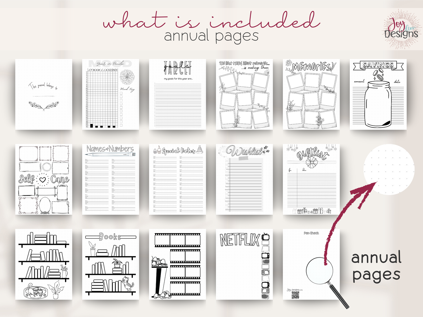 bullet dotted journal pages printable planner download instant pdf digital undated build your own journal 200 plus pages year in pixels goals memory pages savings log self care contacts special dates wishlist book tracker calendar weekly tracker mood tracker gratitude sleep dream habit spending water workout blank dotted goodnotes notability printable planner download bujo pages digital journaling productivity organization creativity mindfulness