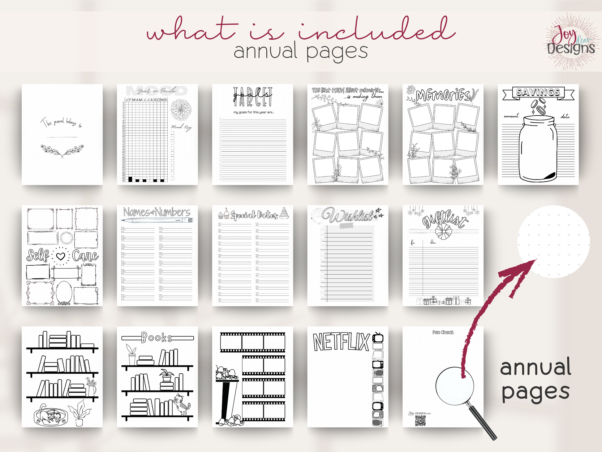 bullet dotted journal pages printable planner download instant pdf digital undated build your own journal 200 plus pages year in pixels goals memory pages savings log self care contacts special dates wishlist book tracker calendar weekly tracker mood tracker gratitude sleep dream habit spending water workout blank dotted goodnotes notability printable planner download bujo pages digital journaling productivity organization creativity mindfulness