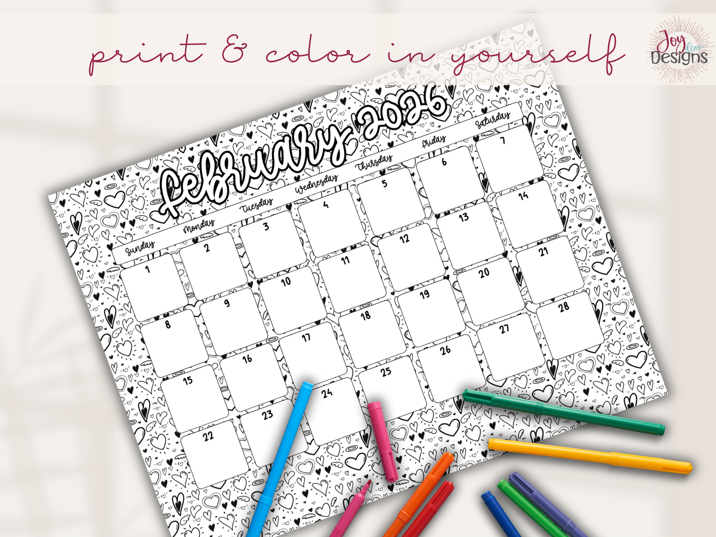 2026 Monthly Calendars Doodle Coloring Instant Download Printable Calendar 8.5x11 and A4