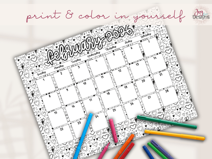 2026 Monthly Calendars Doodle Coloring Instant Download Printable Calendar 8.5x11 and A4