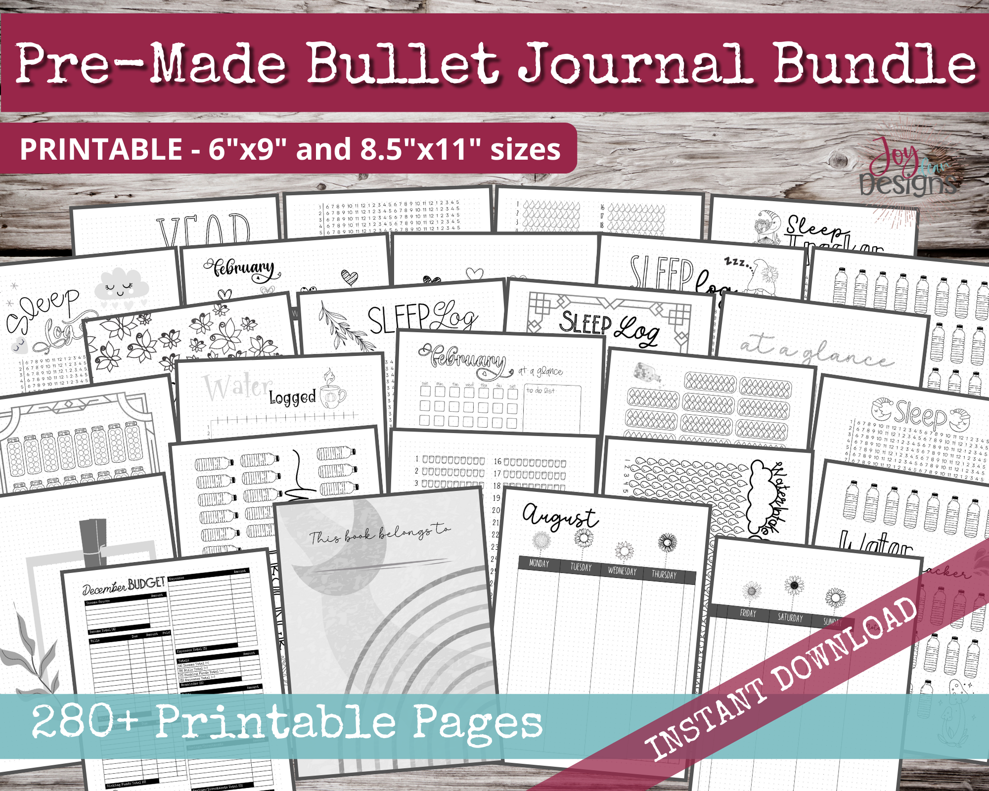 PreMade Bullet Journal Planner Pages, Instant Download Printable Planner, Weekly Bujo Inserts Template PDF 2 Sizes